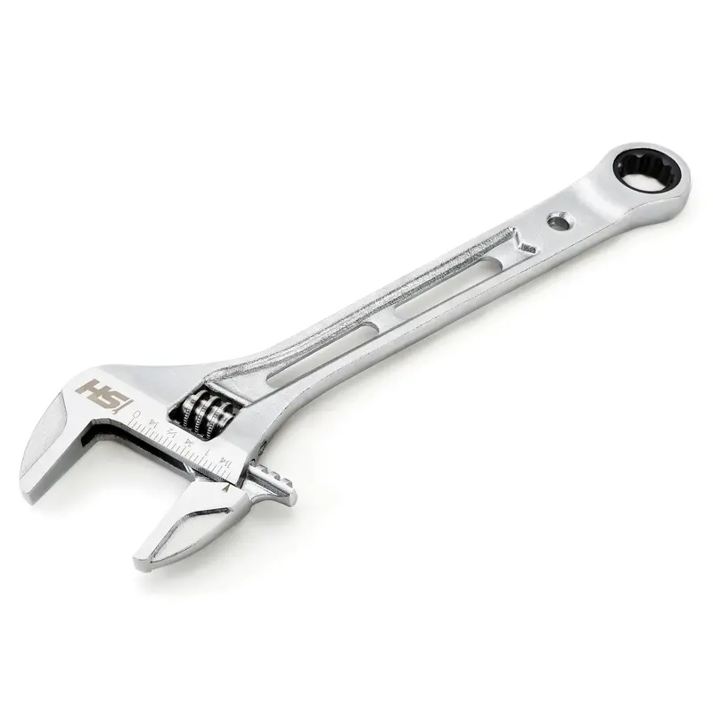 10" Adjustable Wrench With 17 Mm Ratcheting End – Wide-Mouth Hammerhead 1