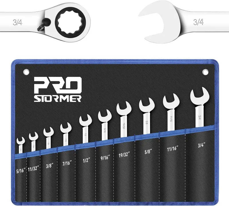 10-Piece Reversible Full-Size Sae Ratchet Combination Wrench Set 1