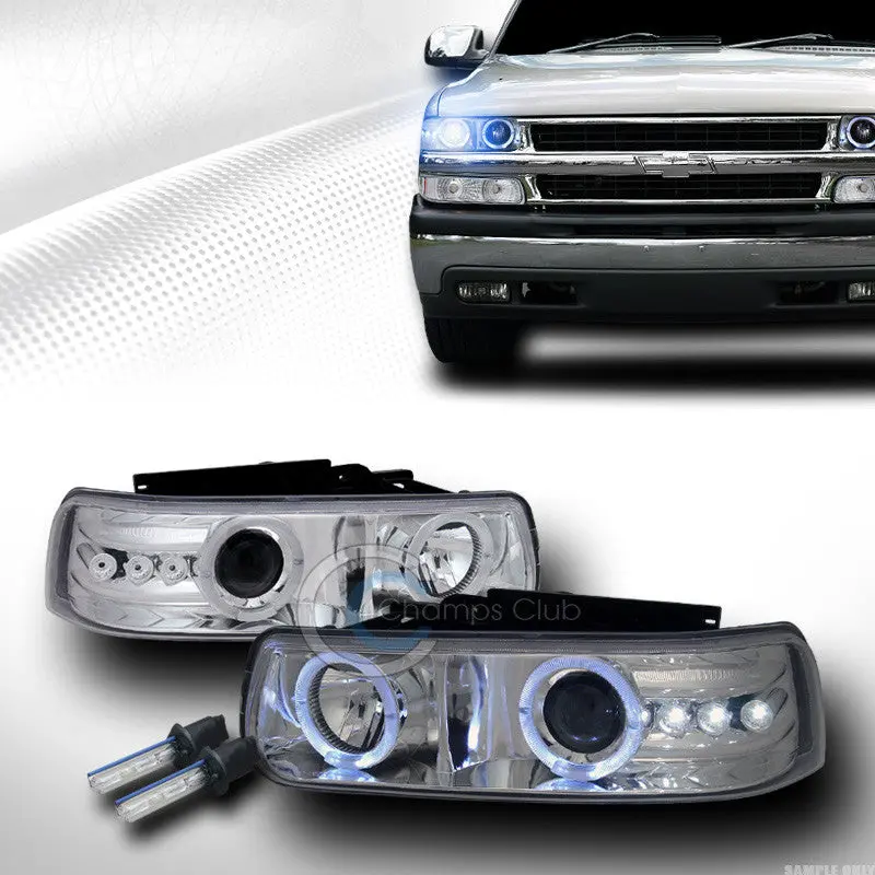 10000K Chrome Led Halo Projector Headlights For 1999–2002 & 2006 Chevrolet Silverado And Tahoe 1
