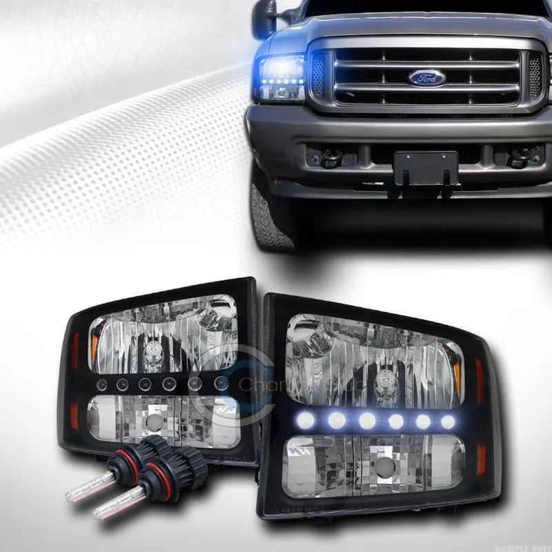 10000K Hid Bi-Xenon Black Led Headlights With Amber Corner Signals For 1999–2004 Ford F-250 & Excursion 1