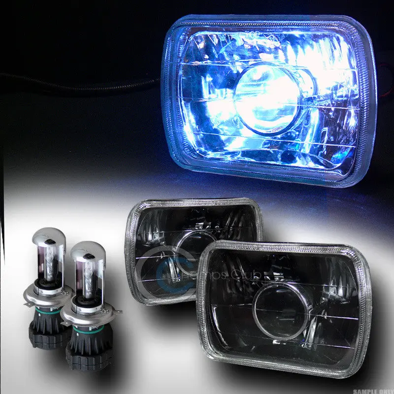 10000K Hid Bi-Xenon H4 Bulb With 7X6 Inch Black Sealed Beam Projector Headlight 1