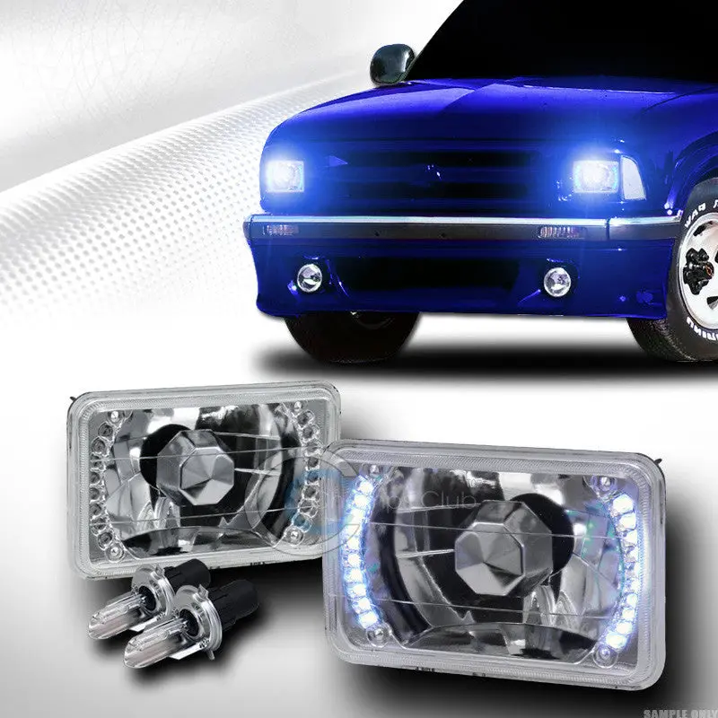 10000K Hid Bi-Xenon H4 Bulbs With 4X6-Inch Chrome White Led Daytime Headlights 1