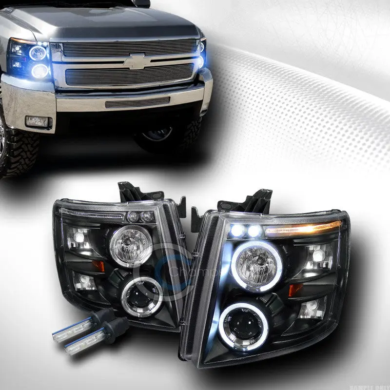 10000K Hid Xenon Black Drl Led Halo Projector Headlight Assembly For 2007–2014 Chevrolet Silverado 1