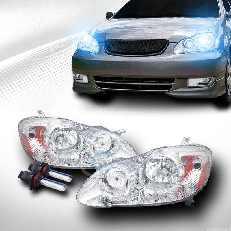10000K Hid Xenon Clear-Lens Headlights With Chrome Accents And Amber Signals For 2003–2008 Toyota Corolla 1