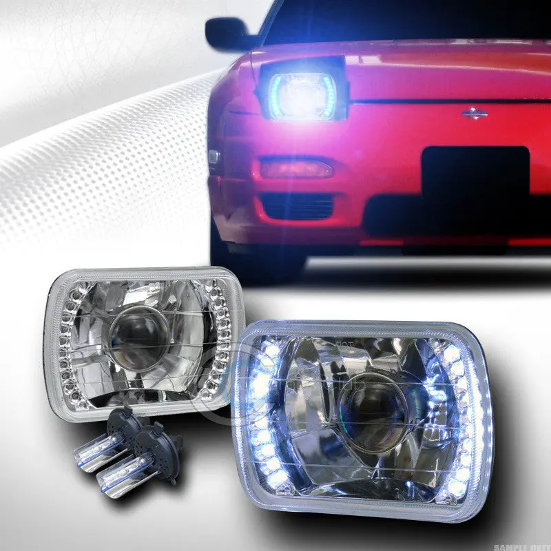 10000K Hid Xenon H4 Bulbs And 7"×6" Chrome White Led Projector Headlights (C1) 1