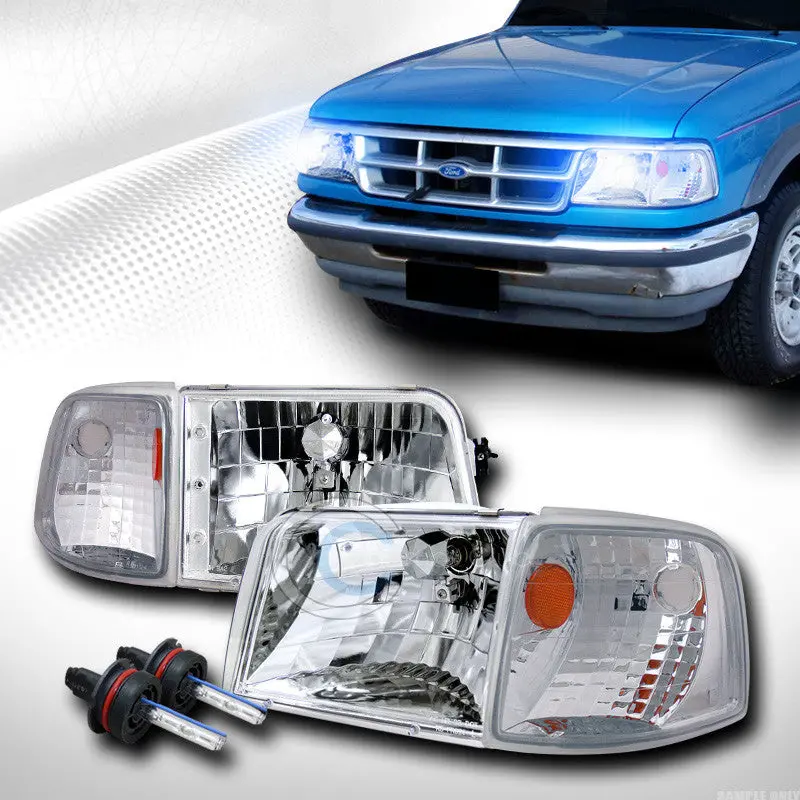 10000K Hid Xenon Headlight + Corner Signal Lamp Kit — Chrome Finish For 1993–1997 Ford Ranger 1