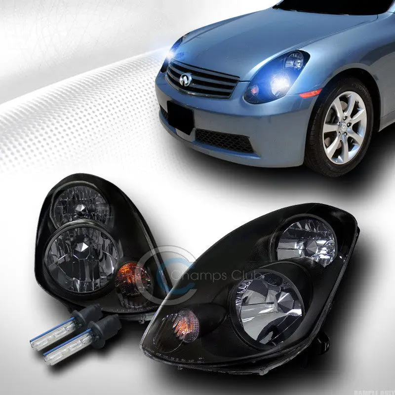 10000K Hid Xenon Jdm Black Headlights With Integrated Signal Lights For 2003–2004 Infiniti G35 Sedan 1