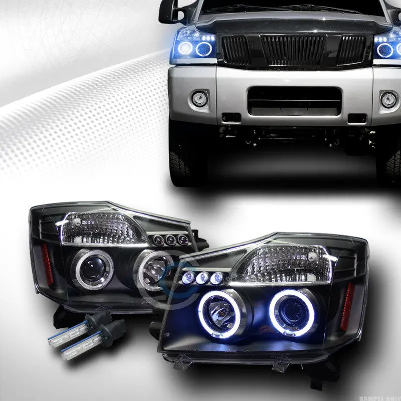 10000K Hid Xenon Projector Headlights With Black Drl & Halo Rings For 2004–2015 Nissan Titan & Armada 1
