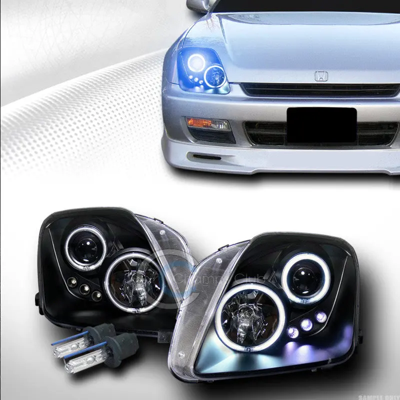 10000K Hid Xenon Projector Headlights With Black Housing And Ccfl Halo Design For 1997–2001 Honda Prelude 1