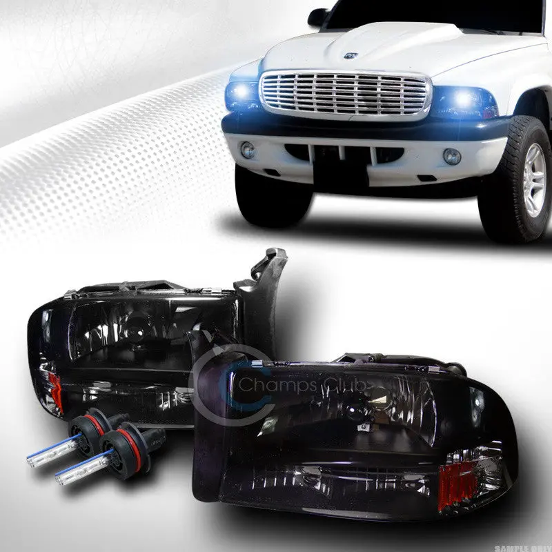 10000K Hid Xenon Smoke Headlights With Amber Signal For 1997–2004 Dodge Dakota & Durango 1