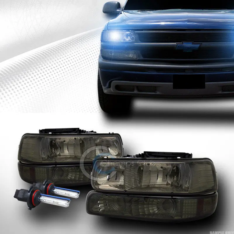 10000K Hid Xenon Smoke Headlights With Matching Bumper Trim And Amber Signals For 1999–2006 Chevrolet Silverado/Suburban/Tahoe 1