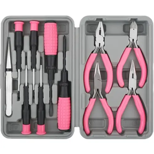 11-Piece Pink Diy Craft Tool Kit With Compact Storage Case 1