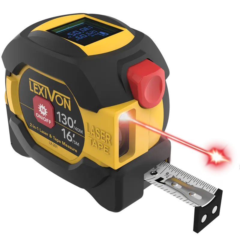 2-In-1 Digital Laser Tape Measure – 130-Foot Laser Distance Meter + 16-Foot Autolock Tape With Backlit Lcd 1