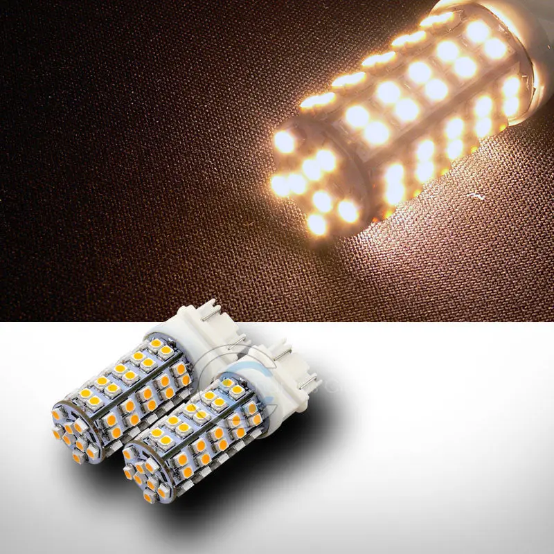 2-Pack Warm White T20 3157 Led Bulbs – 68-Smd Front Side Marker Lights (12V Dc) 1