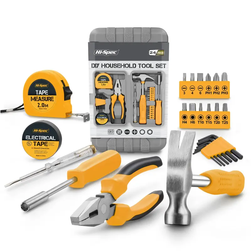 24-Piece Yellow Starter Diy Tool Kit For Household Repairs – Compact Portable Box 1