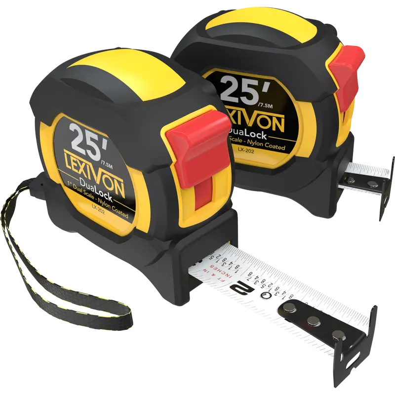 25-Foot Dualock Tape Measure 2-Pack – 1-Inch Wide Dual-Scale Nylon-Coated Blades 1