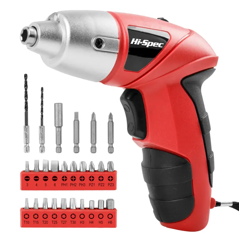 27-Piece Red 3.6V Usb-Rechargeable Compact Electric Screwdriver Kit With 23 Bits 1