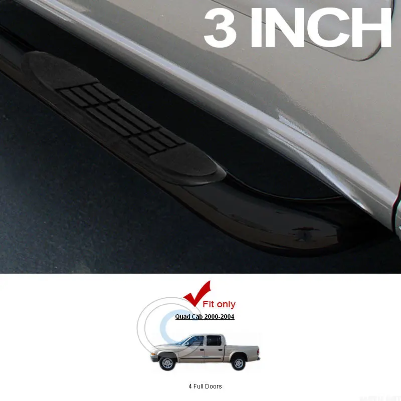 3" Black Steel Side Step Nerf Bars With Rail Design For 2000–2004 Dodge Dakota Quad Or Crew Cab 1