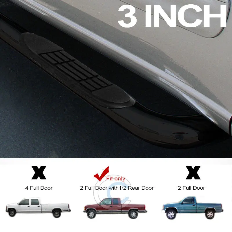 3-Inch Black Side Steps For 1988–2000 Chevy Gmc C10 & C/K (Extended Cab) 1