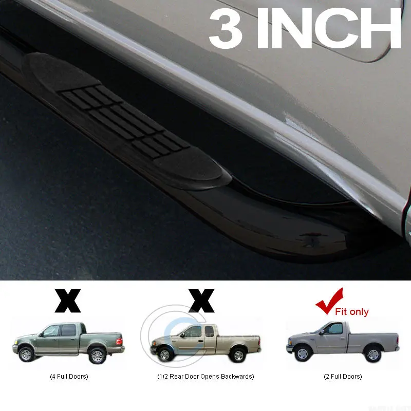 3-Inch Black Steel Side Step Nerf Bar For 1997–2004 Ford F-150 And 1997–1999 F-250 Regular Cab 1