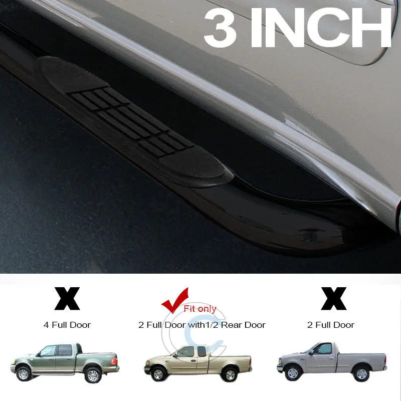 3-Inch Black Tubular Nerf Bars For 1999–2004 Ford F-150 Supercab And Extended Cab 1