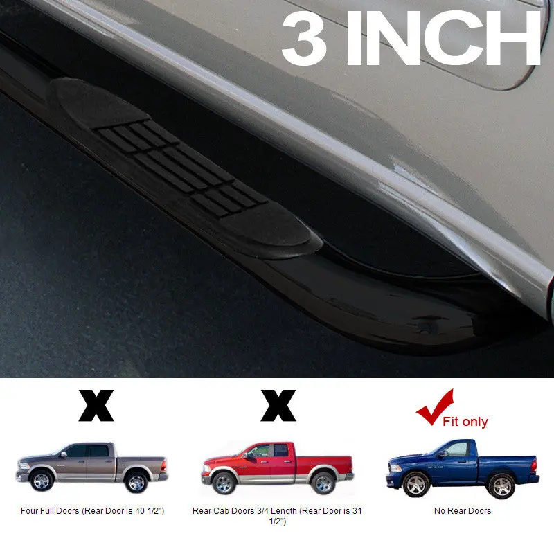 3-Inch Black Tubular Nerf Bars — Side Steps For 2009–2014 Dodge Ram (Regular Cab) 1