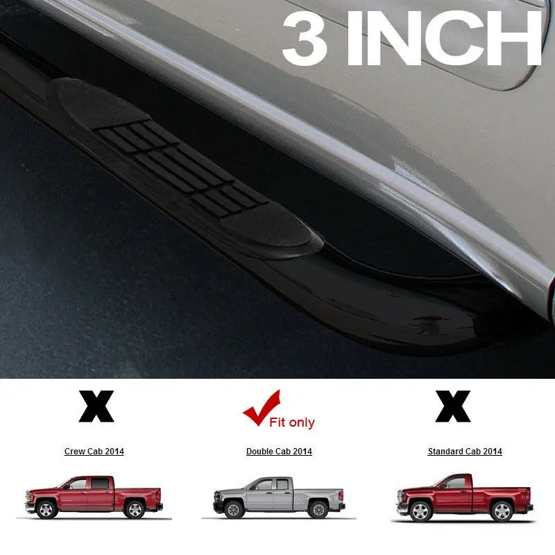 3-Inch Black Tubular Nerf Bars — Side Steps For 2014–2016 Chevrolet Silverado/Gmc Sierra (Double Cab) 1