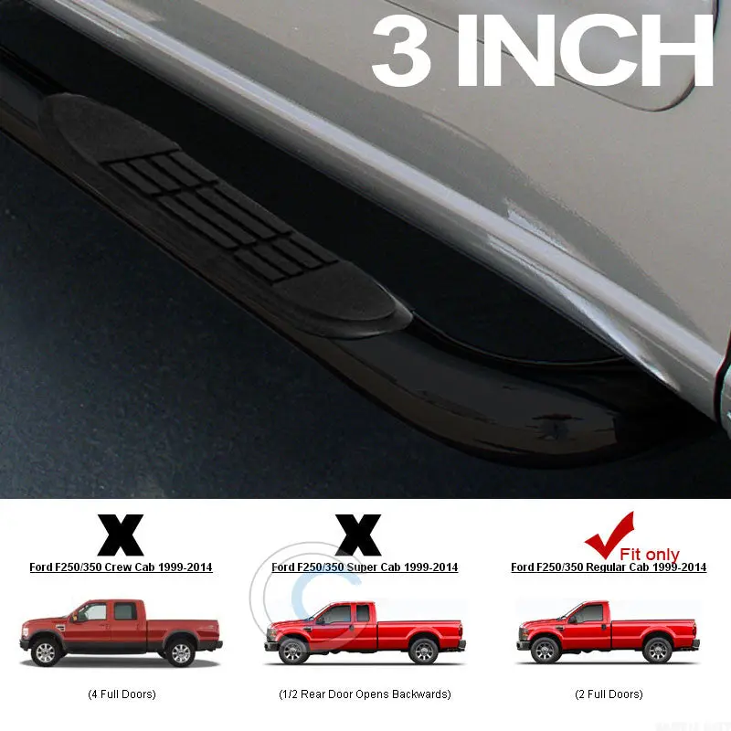 3-Inch Black Tubular Steel Side Step Nerf Bar For 1999–2016 Ford F-250/F-350 Super Duty Regular Cab 1