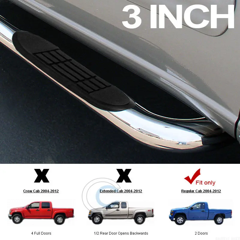 3-Inch Chrome Nerf Bars For 2004+ Chevrolet Colorado/Gmc Canyon Regular Cab 1