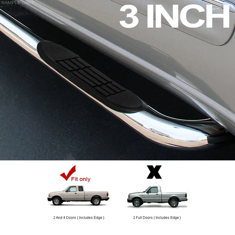 3-Inch Chrome Nerf Bars For Jeep Jl, 1998–2011 Ford Ranger Super Cab 1