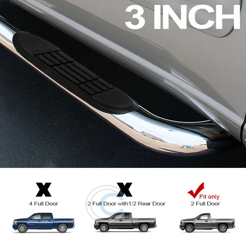 3-Inch Chrome Running Boards For 2007–2015 Chevrolet Silverado And Gmc Sierra Regular Cab 1