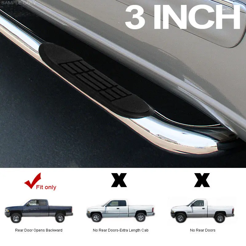 3-Inch Chrome Running Boards For Jeep Jl, 1998–2002 Ram Quad & Crew Cab Trucks 1