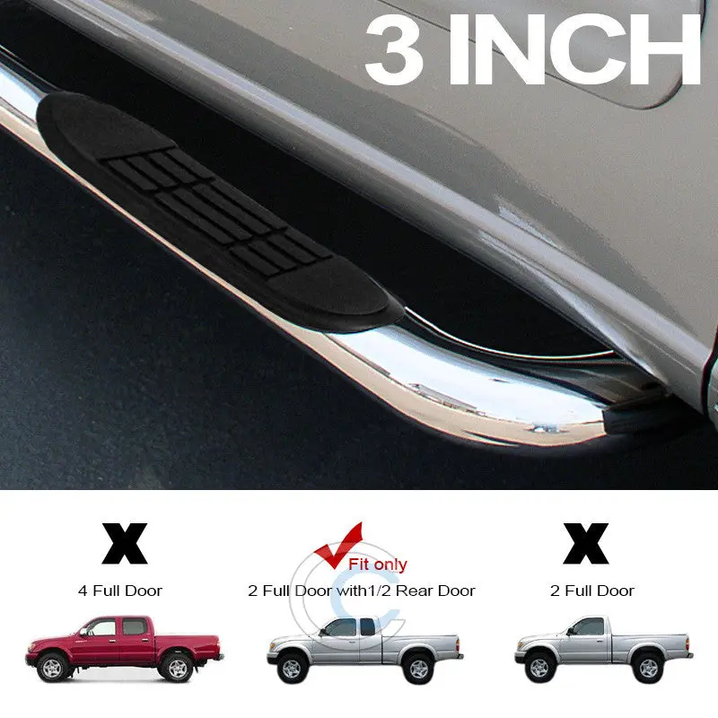 3-Inch Chrome Side Step Nerf Bars For 1995–2004 Toyota Tacoma (Access & Extended Cab) 1