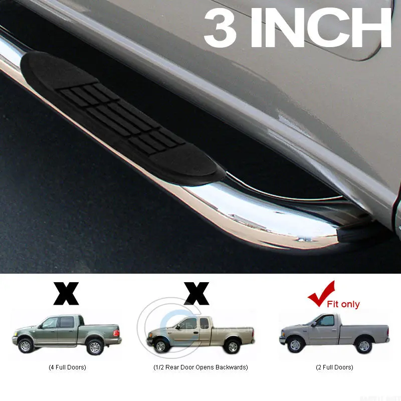3-Inch Chrome Side Step Nerf Bars For 1997–2004 Ford F-150 And 1997–1999 F-250 Regular Cab 1