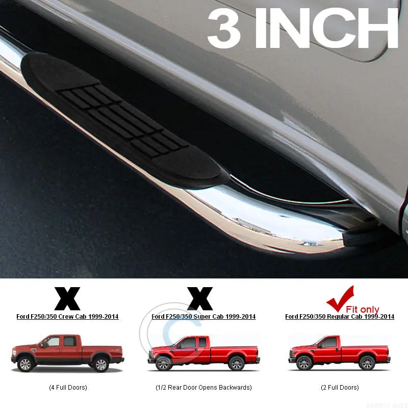 3-Inch Chrome Side Step Nerf Bars For 1999–2016 Ford F-250/F-350 Super Duty Regular Cab 1