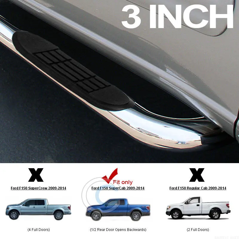 3-Inch Chrome Side Step Nerf Bars For 2009–2014 Ford F-150 Supercab & Extended Cab 1