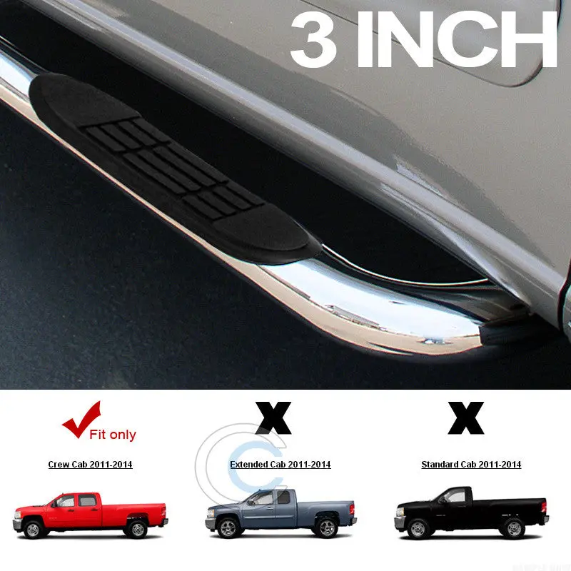 3-Inch Chrome Side Step Nerf Bars For 2011–2014 Chevrolet Silverado & Gmc Sierra 2500 Crew Cab Diesel Trucks 1