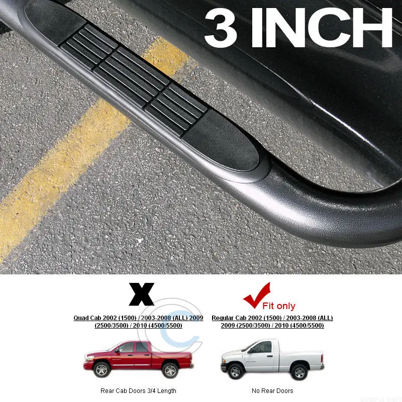 3-Inch Hammered Black Nerf Bars For 2002–2009 Dodge Ram Regular And Standard Cab 1