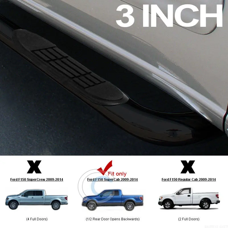 3-Inch Heavy-Duty Black Side Step Nerf Bar For 2009–2014 Ford F-150 Supercab & Extended Cab 1