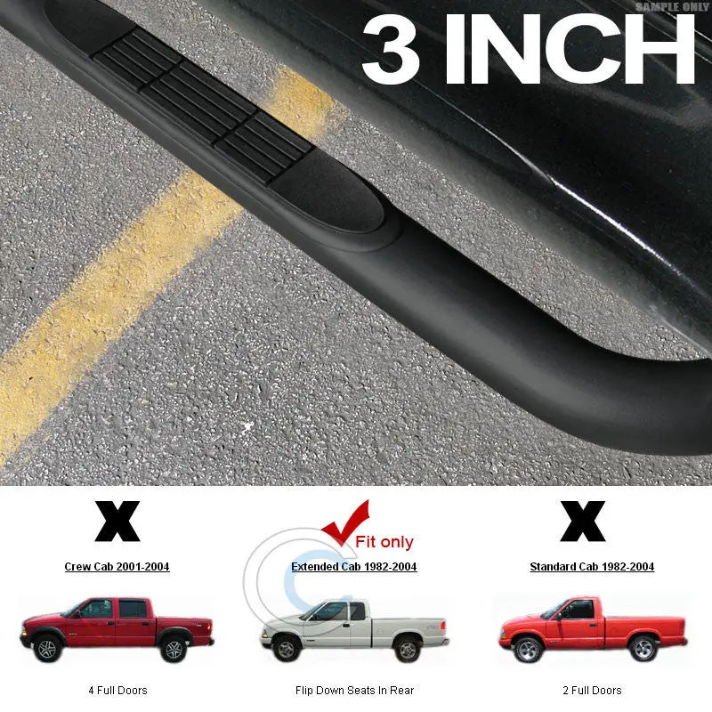 3-Inch Matte Black Nerf Bars For 1982–2003 Chevrolet S10 & Gmc Sonoma Extended Cab 1