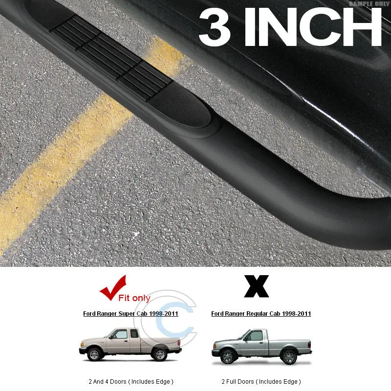 3-Inch Matte Black Nerf Bars For 1998–2011 Ford Ranger Super Cab (4-Door) 1