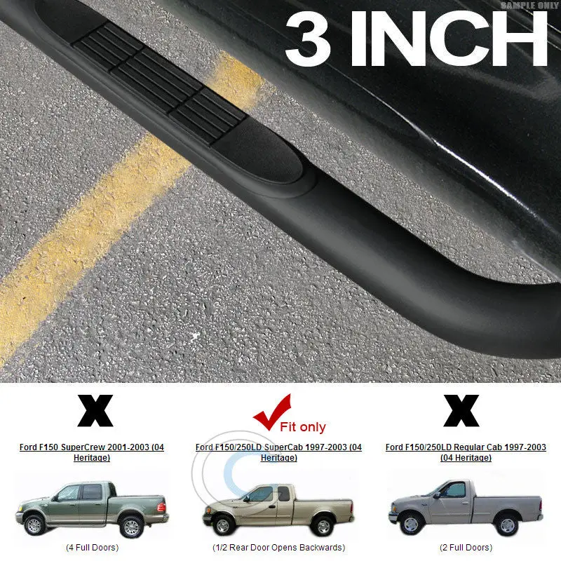 3-Inch Matte Black Nerf Bars For 1999–2004 Ford F-150 And F-250 Super Cab 1