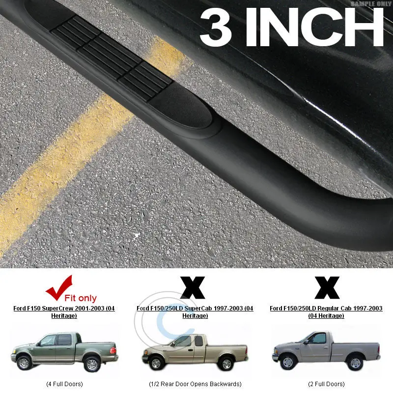 3-Inch Matte Black Side Step Nerf Bars With Running Boards For 2001–2003 Ford F-150 Super Crew Cab 1
