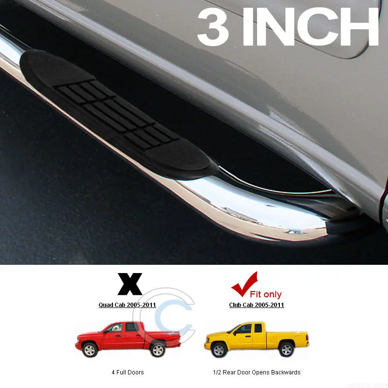 3-Inch T304 Stainless Steel Chrome Nerf Bar For 2005–2011 Dodge Dakota Club/Extended Cab 1
