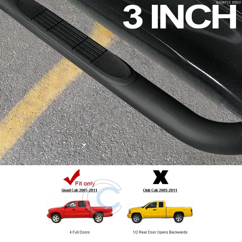 3" Matte Black Side Steps For 2005–2012 Dodge Dakota Quad Cab – Nerf Bars & Running Boards 1