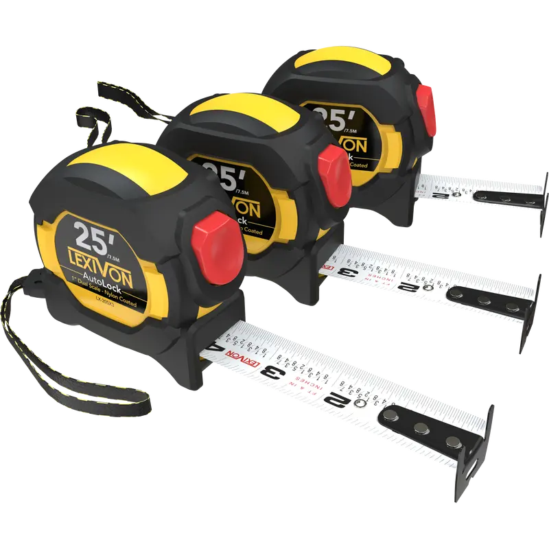 3-Pack 25Ft Autolock Tape Measure — 1" Wide Blade, Dual Imperial/Metric Scale, Matte Finish (Lx-205X3) 1