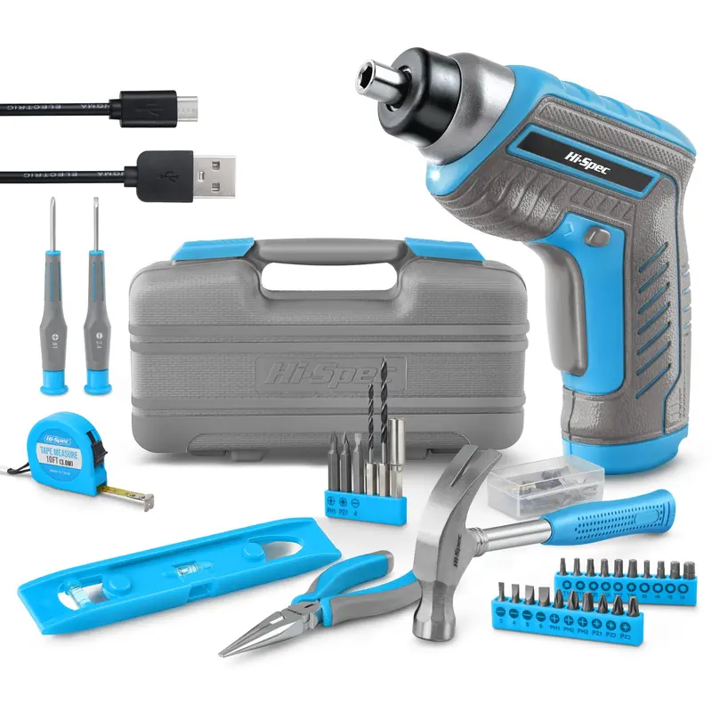35-Piece Blue 3.6V Usb-Rechargeable Electric Screwdriver & Essential Diy Tool Kit 1