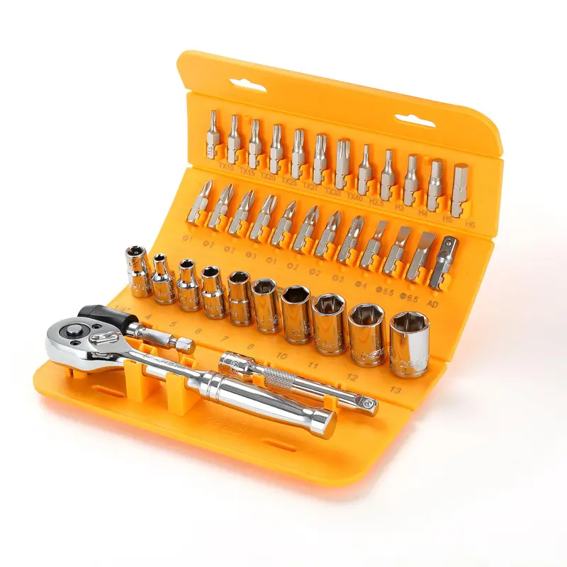 37-Piece 1/4-Inch Drive Mini Ratchet, Socket, And Bit Set 1