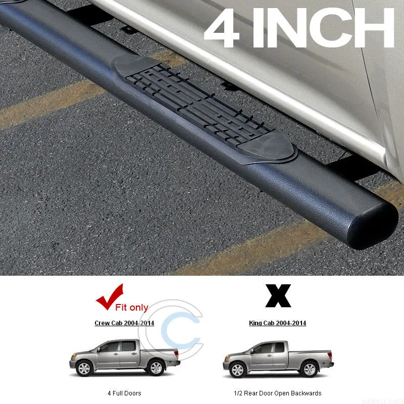 4" Hammered Black Oval Side Steps For 2004–2016 Nissan Titan Crew Cab – Nerf Bars 1