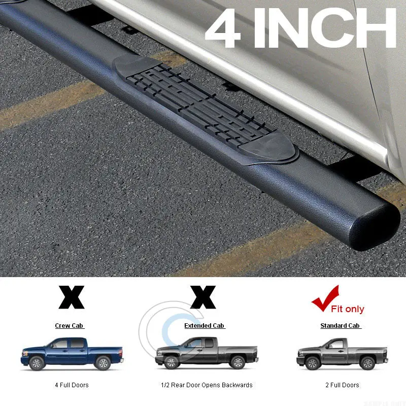4" Hammered Black Side Steps For 1999–2013 Chevrolet Silverado & Gmc Sierra Regular Cab – Nerf Bars 1